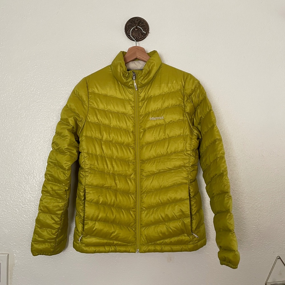 Marmot Womens Jena Chartreuse Green Down Puffer Jacket Full Zip Coat Medium